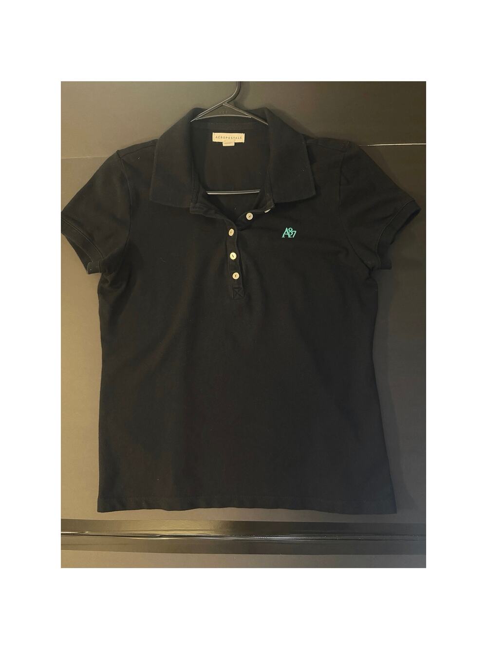 Aeropostale Women’s XL A87 Black Polo – Cotton Short Sleeve Top